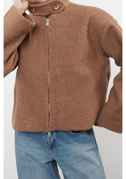 Tasarım Düz Astarlı Yaka Standart Dik Kadın Yaka Detaylı Buklet Ince Ceket Mont