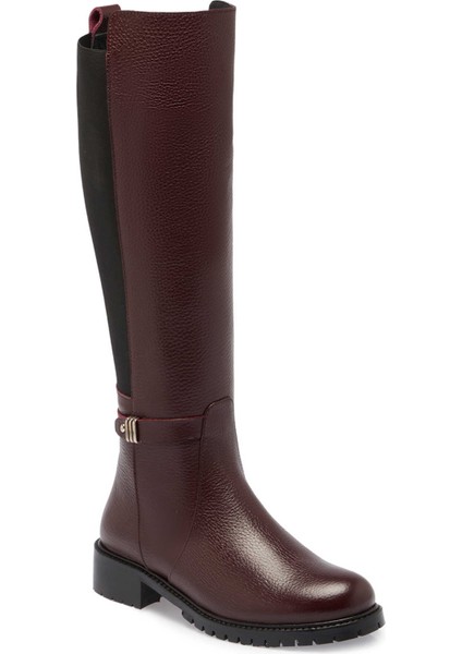 Bordo Deri-Tekstil Kadın Klasik Çizme - K24K1CM67712-M71