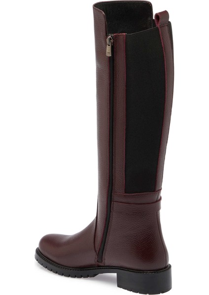 Bordo Deri-Tekstil Kadın Klasik Çizme - K24K1CM67712-M71