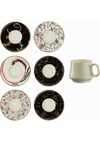1453 Desen Yağmuru Geometrik Gold 12 Parça 6 Kişilik Parça Kahve Fincan Takımı 90 ml
