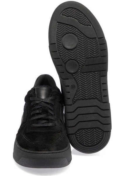 Siyah Nubuk Deri Kadın Sneaker - K24ı1ay67493-A64 Siyah