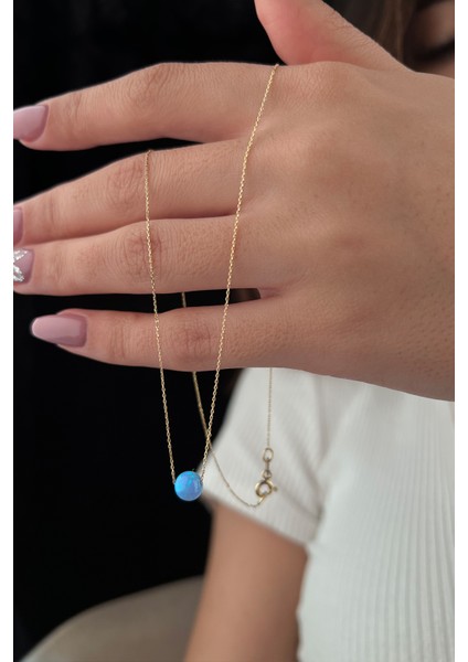 14 Ayar Altın Turkuaz Opal Kolye modelleri