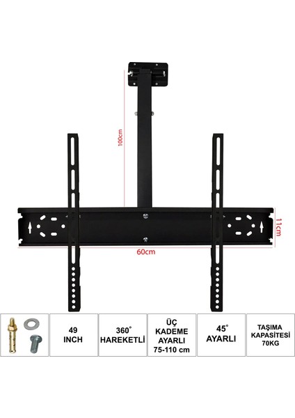 6011 LCD Askı Aparatı Tavan Hareketli 42-49-55 Inç 106-124-140CM