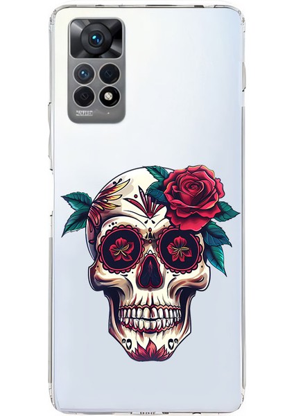 Xiaomi Redmi Note 12 Pro 4g Uyumlu Güllü Kafatası Desenli Silikon Kılıf