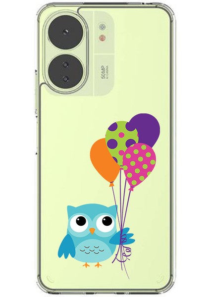 Xiaomi Redmi 13C Uyumlu Baykuş ve Balonlar Desenli Silikon Kılıf