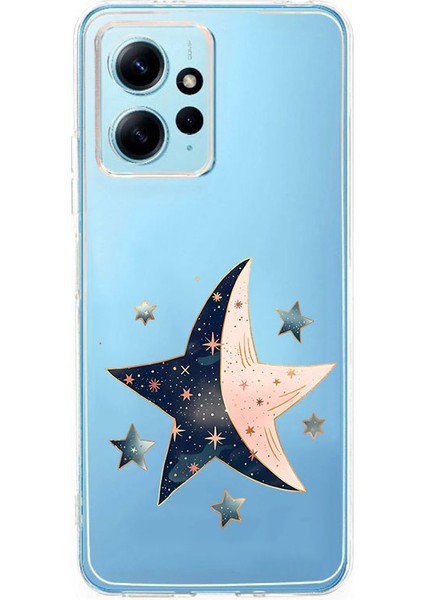 Xiaomi Redmi 12 Uyumlu Ay ve Yıldızlar Desenli Silikon Kılıf