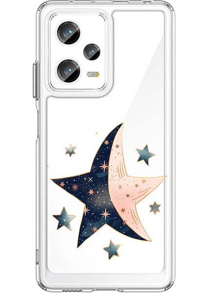Xiaomi Redmi Note 12 ProPLUS Uyumlu Ay ve Yıldızlar Desenli Silikon Kılıf