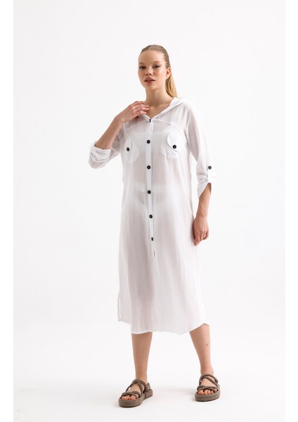 Beyaz Kapüşonlu Gömlek Elbise fiyatları