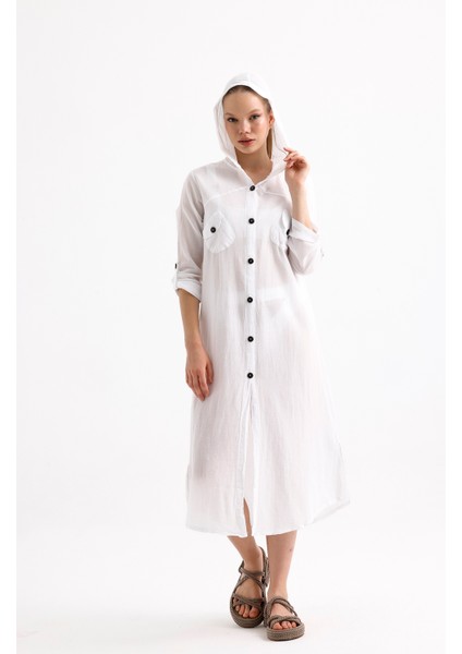 Beyaz Kapüşonlu Gömlek Elbise modelleri