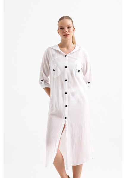 Beyaz Kapüşonlu Gömlek Elbise fırsatları
