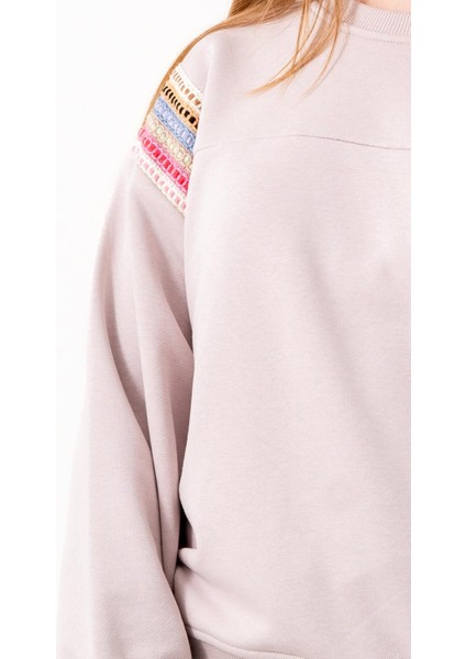 Kız Çocuk Şerit Modelli Nakışlı Sweatshirt - Lila modelleri