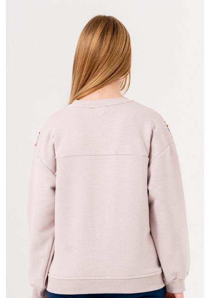 Kız Çocuk Şerit Modelli Nakışlı Sweatshirt - Lila fırsatları