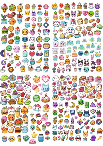 Kawaii Washi Sticker Seti - Cute Kawaii - Tatlı Kawaii Etiketler - Ajanda 280+ Adet 4 Sayfa A5 Boyut fırsatları