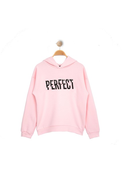 Kız Çocuk Perfect Baskı Nakışlı Kapşonlu Sweatshirt