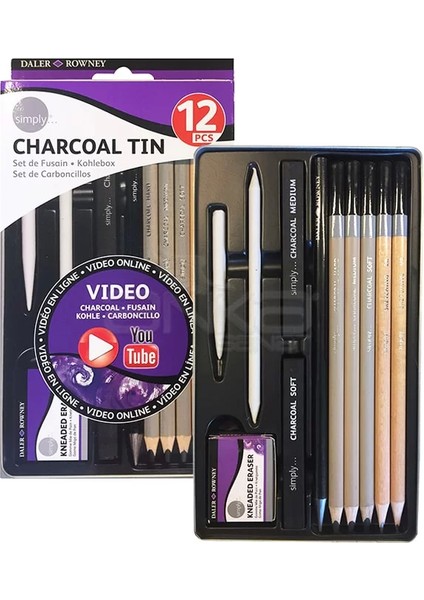 Daler Rowney Simply Charcoal Tin 12LI Set