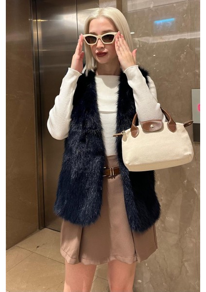 Lacivert Yumuşak Doku Astarlı Kadın Yelek MG2238