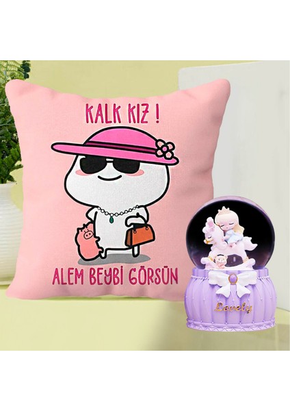 Kalk Kız Alem Beybi Görsün Yastık & Renk Değiştiren Işıklı Müzikli Kar Küresi