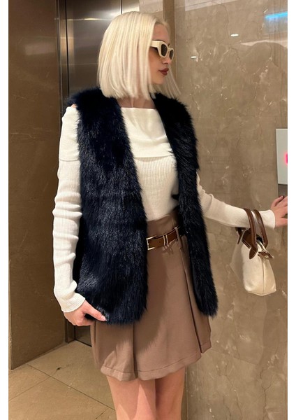 Lacivert Yumuşak Doku Astarlı Kadın Yelek MG2238