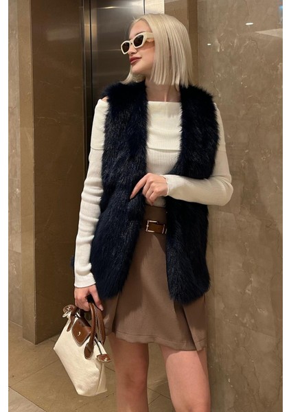 Lacivert Yumuşak Doku Astarlı Kadın Yelek MG2238