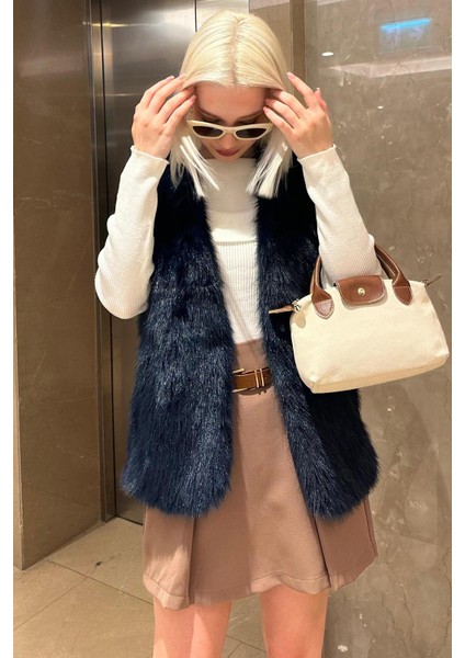 Lacivert Yumuşak Doku Astarlı Kadın Yelek MG2238