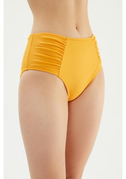 2514 Hardal Yüksek Bel Drapeli Bikini Altı