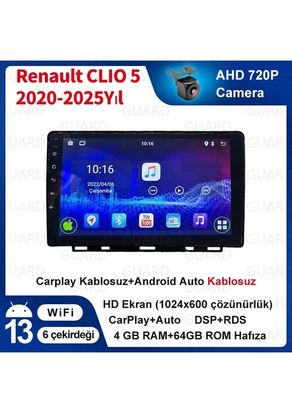Renault Clıo 5 (2020-2025 Yıl) 4 GB RAM +64 GB Dahili Hafıza Android Sürüm 13 Multimedya Kablosuz Carplay Navigasyon 9 Inç Ekran Çerçeveli ve arka görüş kameralı fırsatları