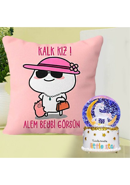 Kalk Kız Alem Beybi Görsün Yastık & Unicorn Işıklı Kar Küresi