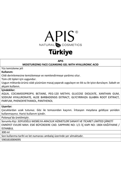 Hyaluronik Asit Içeren Nemlendirici Yüz Temizleme Jeli - 300ML