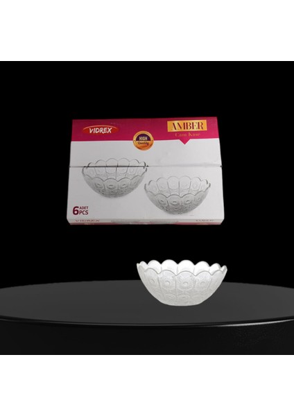 6'lı Çiçek Desenli Cam Kase 12.5 cm