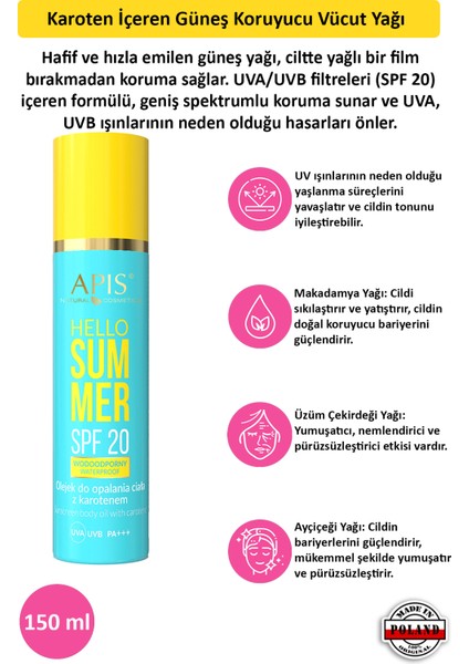 Güneş Koruyucu Karotenli Vücut Yağı SPF 20 - 150ml