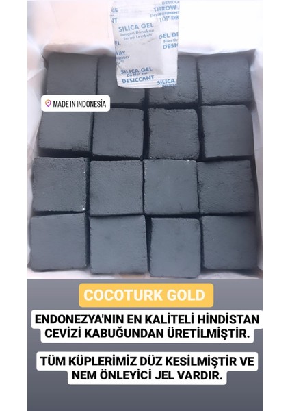 Gold Nargile Kömürü Hindistan Cevizi Kömürü Yüksek Kalite Nargile Kömürü 1 kg 64 Adet Küp 26MM