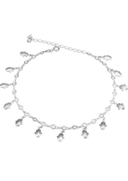 Fatma Ana Eli Zirkon Taşlı Gümüş Kadın Ayak Halhal