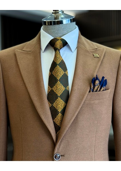 Italyan Stil Slim Fit Sivri Yaka Erkek Ceket Camel T13210 fiyatları