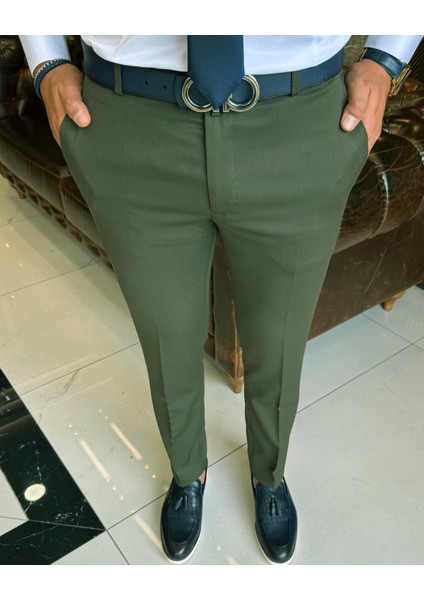 Italyan Kesim Slim Fit Yeşil Kumaş Pantolon T12077