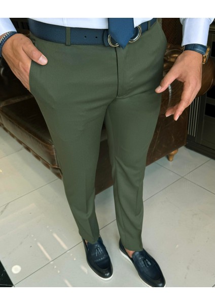 Italyan Kesim Slim Fit Yeşil Kumaş Pantolon T12077 fiyatları