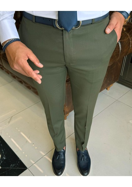 Italyan Kesim Slim Fit Yeşil Kumaş Pantolon T12077 modelleri