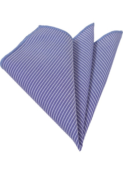 Mavi Beyaz Çizgili Pamuk Yaka Mendili