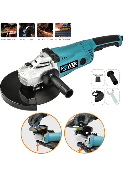 Ekstra Güçlü Metal Şanzıman 2200 W 230 mm Büyük Spiral Taşlama ve Kesme Makinası