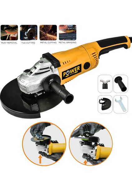 Ekstra Güçlü Metal Şanzıman 2200 W 230 mm Büyük Spiral Taşlama ve Kesme Makinası