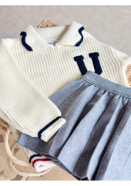 Kız Çocuk Kolej Old School Kışlık Triko Sweatshirt Etek Alt-Üst Takım modelleri