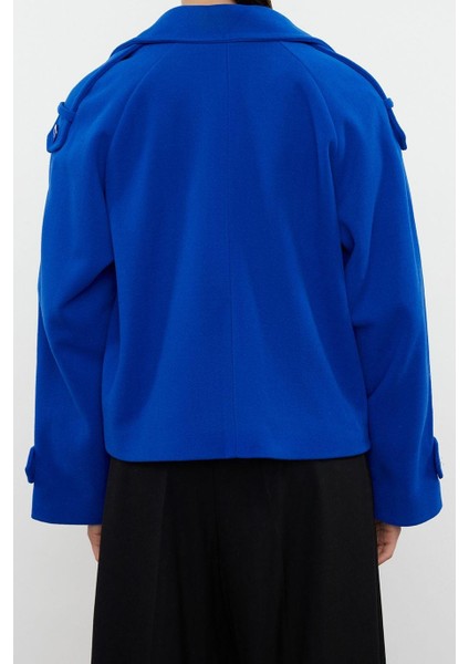 Kadın Moda Şık Regular Ceket Yaka Kısa Düz Astarlı Geniş Kesim Crop Kaşe Kaban