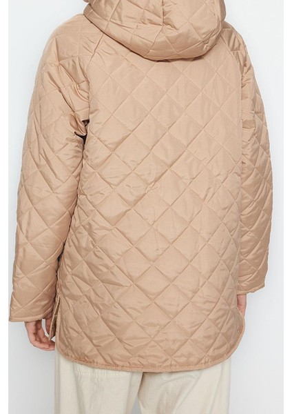 Tasarım Düz Astarlı Yaka Midi Regular Kapüşonlu Kadın Kapüşonlu Su Itici Kapitone Mont fiyatları