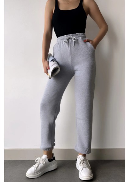 Kadın Kışlık Kalın Içi Polarlı Yüksek Bel Paçası Lastikli Basic Jogger Eşofman Altı