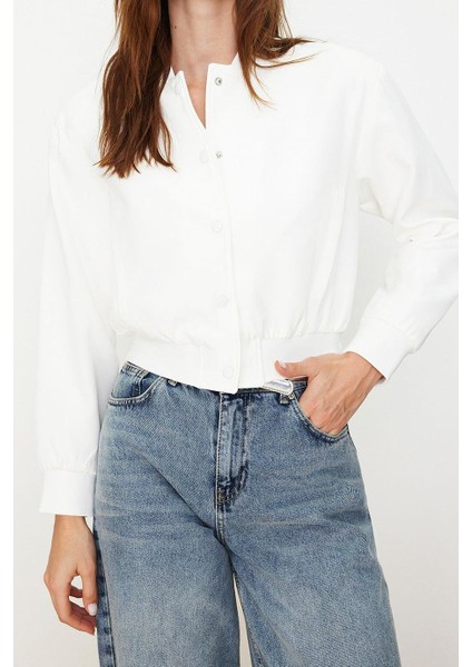 Tasarım Düz Astarlı Yaka Crop Bol Hakim Kadın Oversize Crop Ince Bomber Mont fiyatları