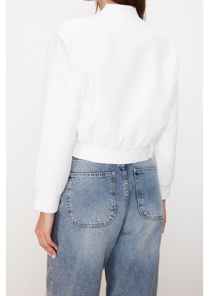 Tasarım Düz Astarlı Yaka Crop Bol Hakim Kadın Oversize Crop Ince Bomber Mont indirimleri