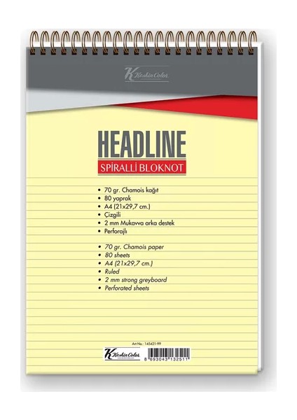 Headline Spiralli Bloknot A4 Çizgili 80 Yaprak 145421