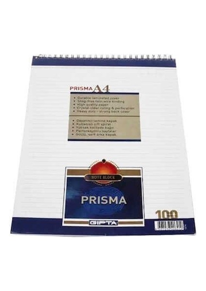 Bloknot A4 Prisma Spiralli Karton Kapak 100 Yaprak Çizgili