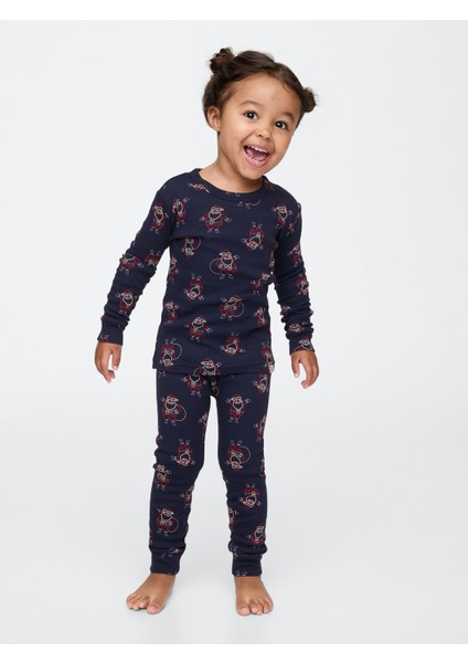 Bebek Lacivert Organik Pamuk Holiday Desenli Pijama Takımı