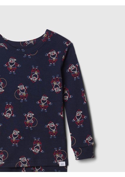Bebek Lacivert Organik Pamuk Holiday Desenli Pijama Takımı