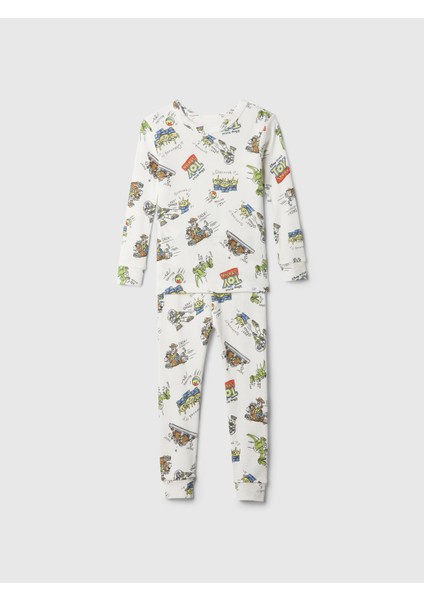 Bebek Kırık Beyaz %100 Organik Pamuk Toy Story Grafikli Pijama Takımı